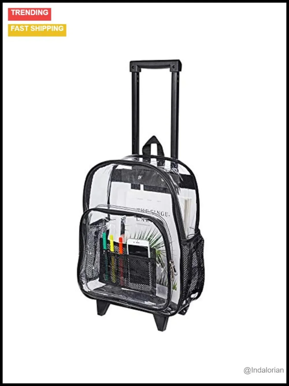 Rolling Clear Backpack Heavy Duty See Through PVC Cold-resistant Wheeled Bookbag